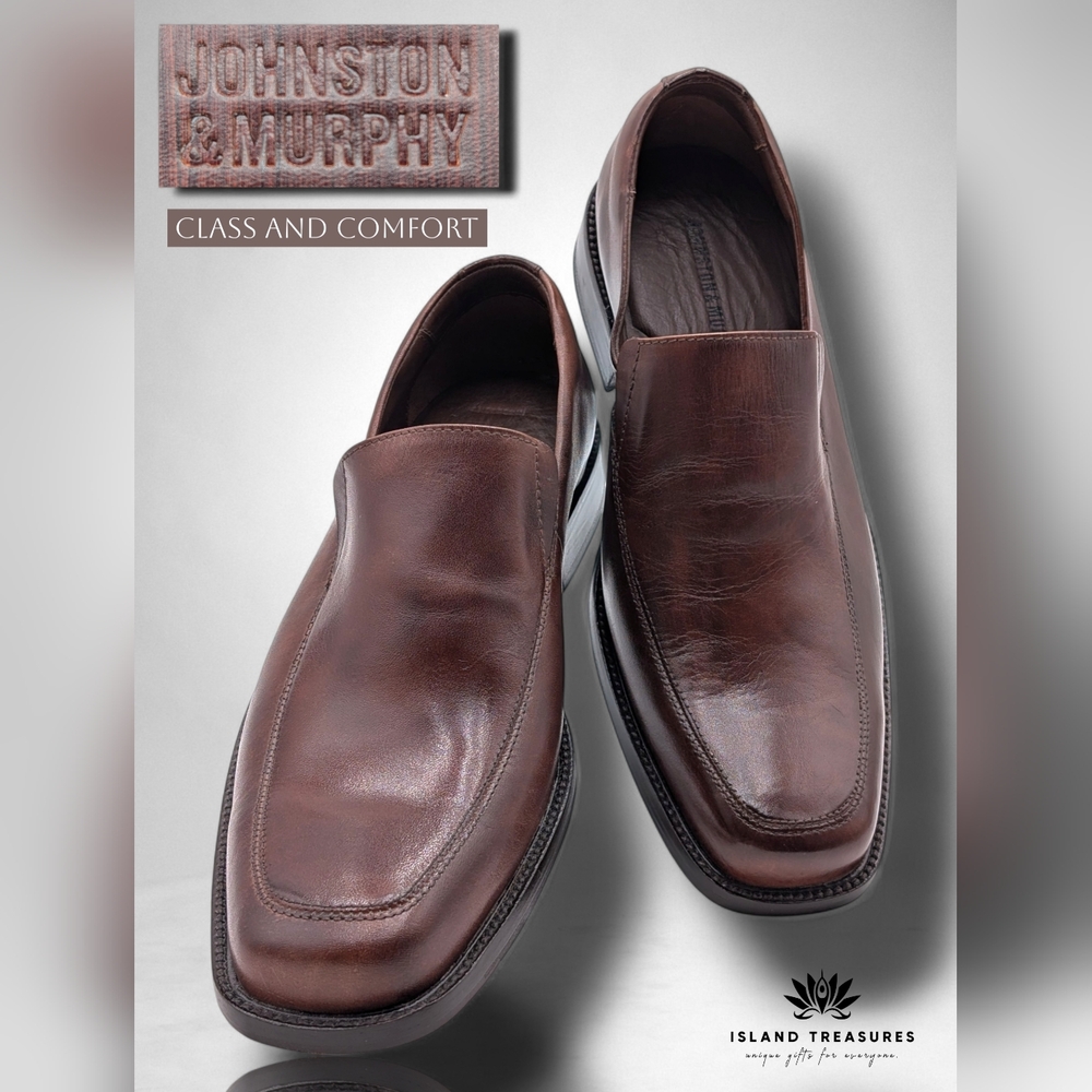 Johnston & Murphy Size 10.5M Classic Brown Genuine Leather Loafers Elastic Gore